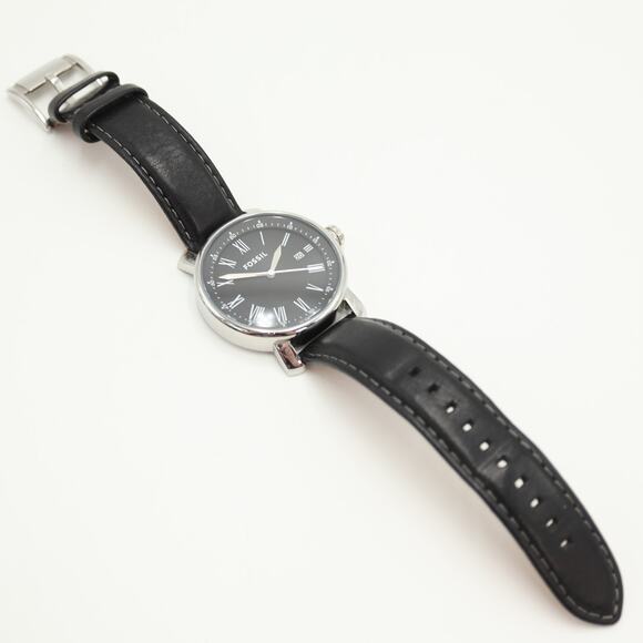 Fossil Rhett Mens Black Roman Date 42mm Watch BW1015 Black Leather w New Battery - Picture 11 of 13